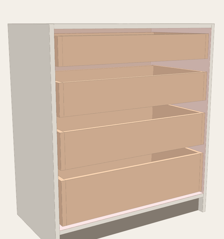 Chest of drawers 800 × 900 × 450 — Without fronts: four drawer boxes on side-mount slides