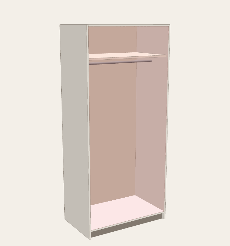 2-door wardrobe 1000 × 2200 × 600 — Without doors: hat shelf 320 mm below the top, rail under it